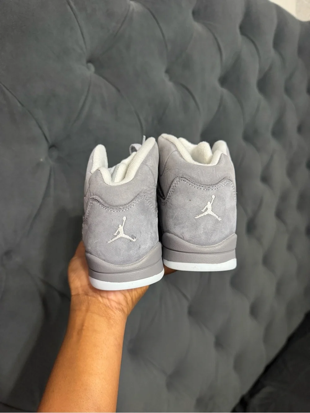 Wolf Grey Jordan 5’s High-Top Sneakers - Stylish Everyday Comfort